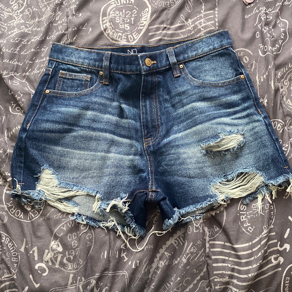 Navy blue roughed up jean shorts high rise size 11